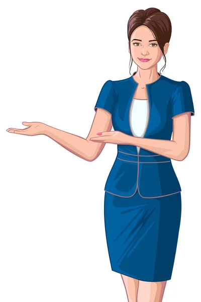Beautiful young business woman showing welcome — Stock Vector