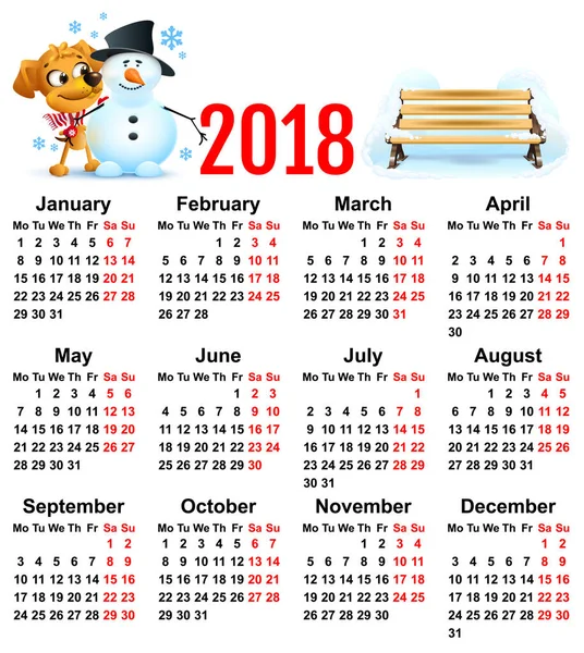 Yellow dog symbol of year 2018. Winter vacation making snowman — Stock Vector