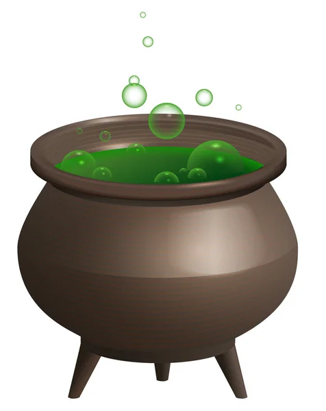 Large iron pot with green magic potion. Halloween accessory — Stock Vector