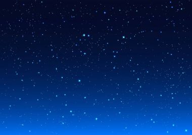 Parlak mavi karanlık gece gökyüzünde yıldız