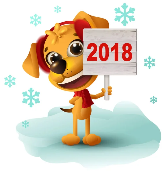 2018 年の黄色い犬のシンボル記号を保持します。 — ストックベクタ