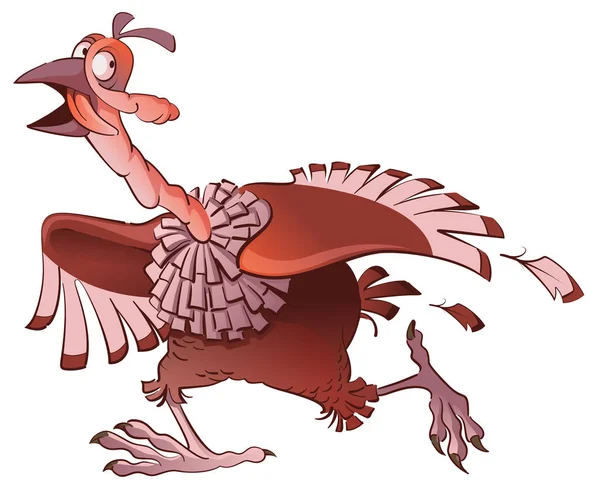 Pájaro de pavo de dibujos animados huye asustado. Símbolo del Día de Acción de Gracias — Vector de stock