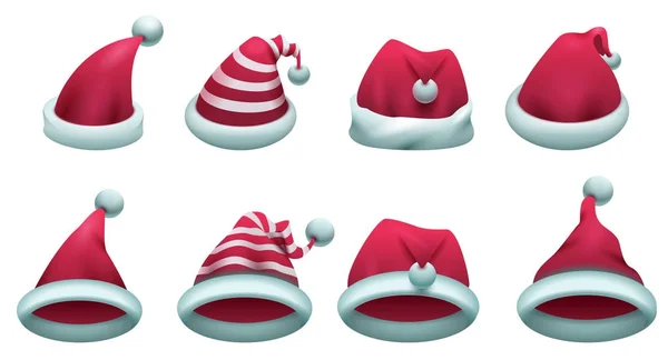 Set rosso cappello di Babbo Natale isolato su bianco — Vettoriale Stock