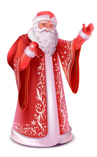 红色俄国圣诞老人做问候挥动的手 — 图库矢量图片