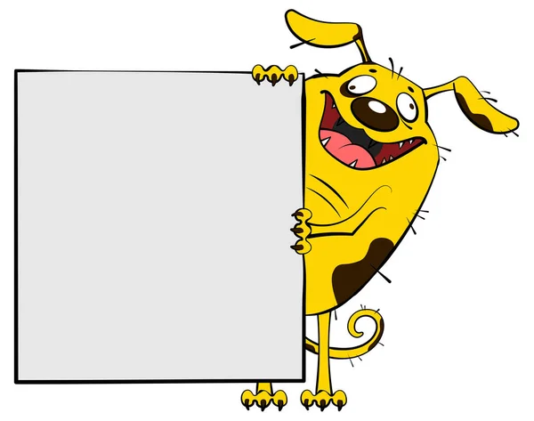 मज़ा पीला कुत्ता कागज बैनर की खाली सफेद शीट दिखाता है — स्टॉक वेक्टर