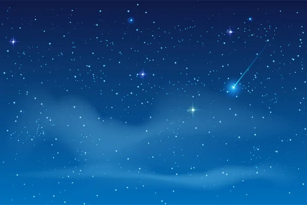 Kék éjszakai csillagos eget. Fényes csillag-hoz nekiesik a meteorit — Stock Vector