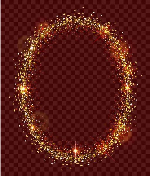 Quadro oval de confete dourado no fundo transparente escuro — Vetor de Stock