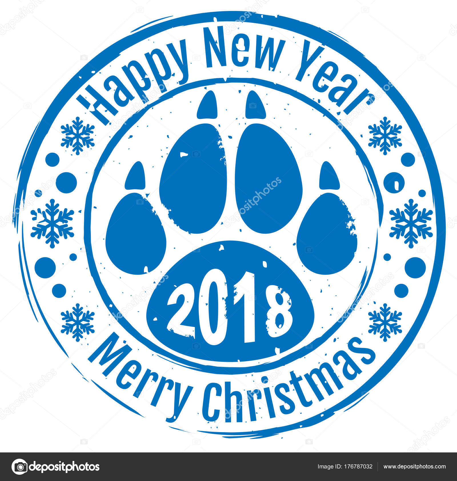 18 Frohes Neues Jahr Und Frohe Weihnachten Stempel Hund Fussabdruck Pfote Trail Symbol 18 Auf Dem Chinesischen Kalender Stockvektor C Orensila