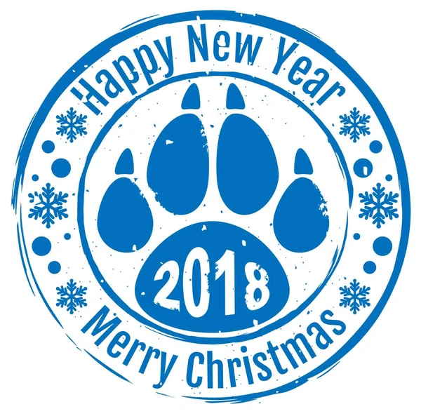 2018 frohes neues Jahr und frohe Weihnachten. Stempel Hund Fußabdruck Pfote Trail Symbol 2018 auf dem chinesischen Kalender — Stockvektor