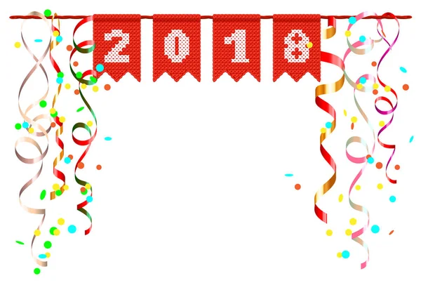 Nowy Rok 2018 świąteczne dekoracje konfetti i serpentyn — Wektor stockowy