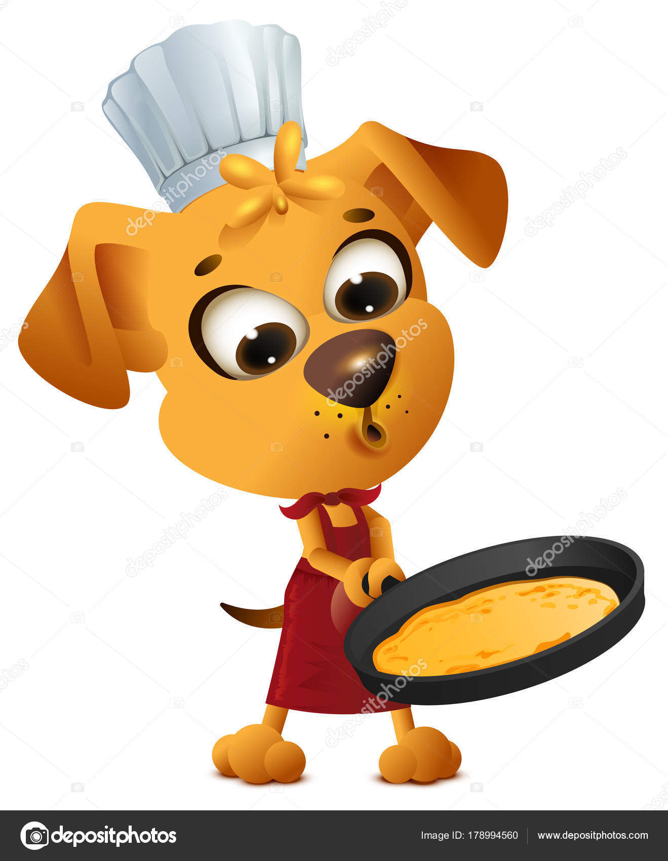Fun yellow dog cook to make pancake in frying pan Stock Vector Image by