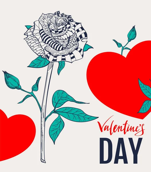 Absztrakt Rózsa virág és piros szív alakú. Üdvözlőlap szöveg a Valentin-nap — Stock Vector