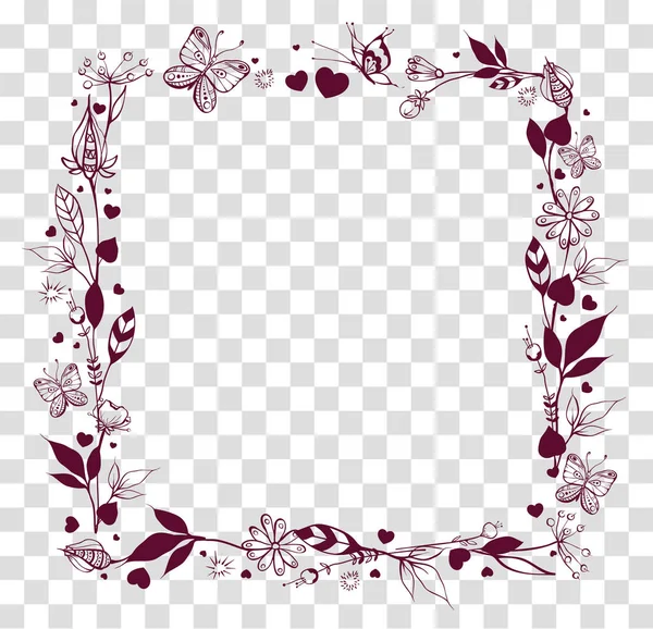 Vierkante frame van abstracte bloemen en bladeren op transparante achtergrond — Stockvector