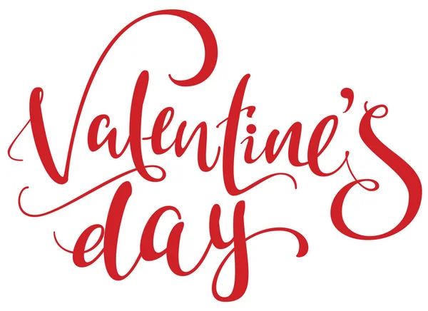 Valentin-nap piros kézírásos díszes szöveg elszigetelt fehér — Stock Vector