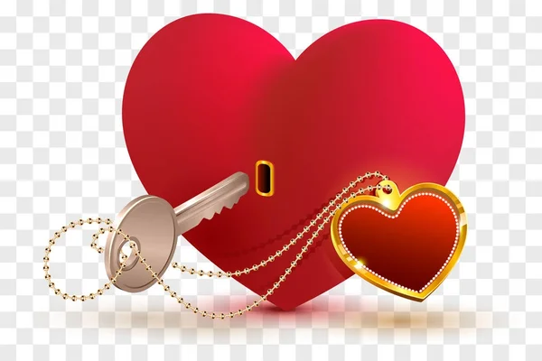 Liefde is de sleutel tot het hart van uw geliefd. Rood hart vorm slot en grendel — Stockvector