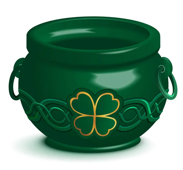 Zielony pusty garnek z leaf clover ornament. St Patricks Day symbol — Wektor stockowy