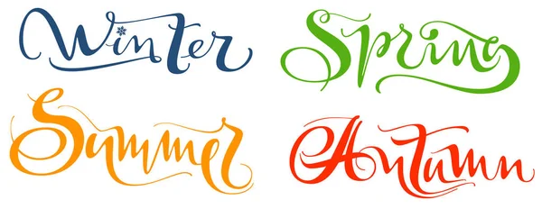 Vinter vår sommar höst ställa handskrivna kalligrafi text — Stock vektor
