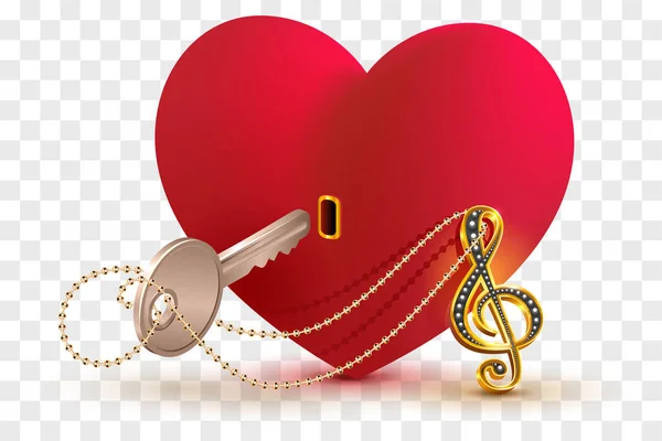 Clef de clef aigu musicale pour ouvrir la forme de verrouillage coeur amour — Image vectorielle