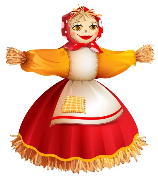 Paja mujer de peluche para vacaciones en Rusia Maslenitsa shrovetide Pancake semana — Vector de stock