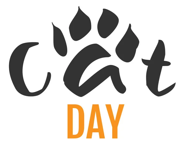Gatto giorno testo felino impronta silhouette isolato su bianco — Vettoriale Stock