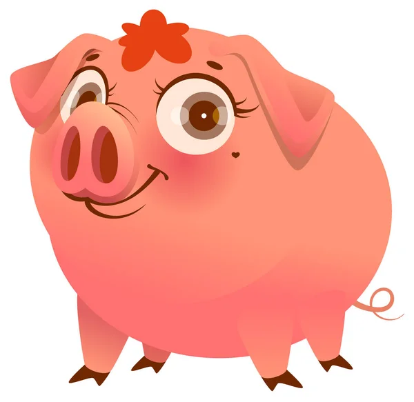 白い漫画イラストを分離したかわいいピンクの豚 — ストックベクタ