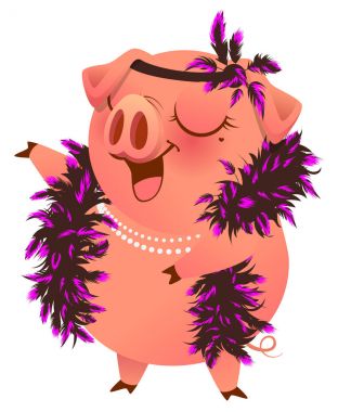 Pembe ayak boa necklet karaoke şarkı söylüyor.