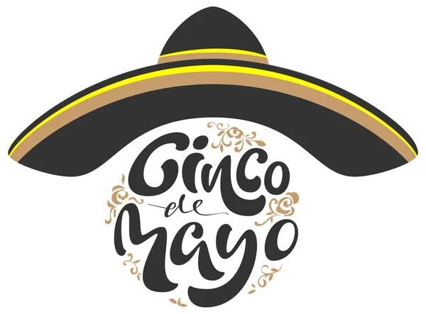 Cinco de Mayo. Cappello sombrero nero e scritta per biglietto di auguri — Vettoriale Stock