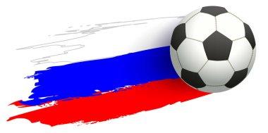 Rusya Futbol Şampiyonası 2018. Futbol topu uçan ve bayrak Rusya