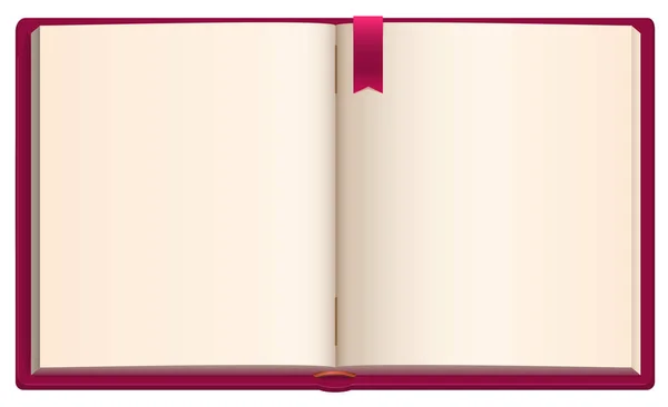 Open boek met blanke pagina met rood lint bladwijzer — Stockvector