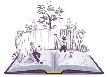 Tom Sawyer boyalar çit açık Kitap Illustration