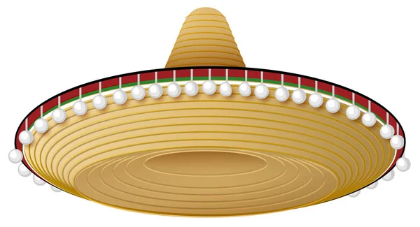 Солом'яний мексиканський капелюх з широкою плямою та прикрасами — стоковий вектор