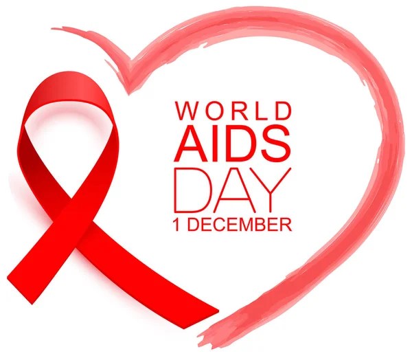 World AIDS day 1 December red loop ribbon symbol hope and support. Red heart shape — Stock Vector