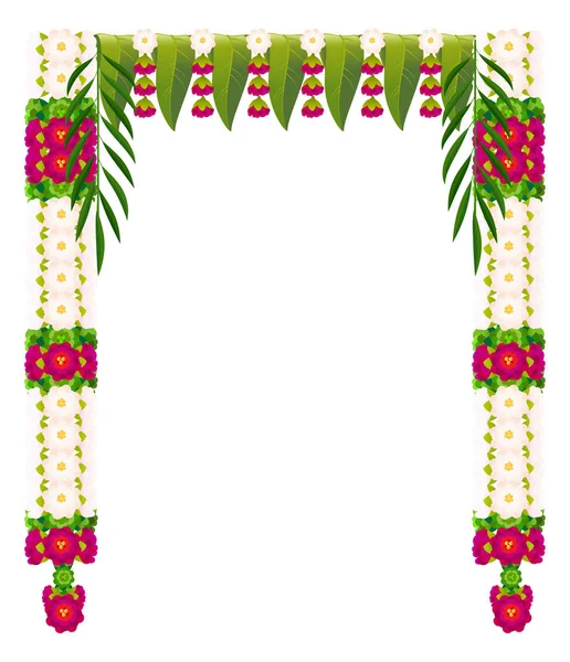 Guirnalda de flores con hojas de mango. Decoración tradicional india de vacaciones Ugadi — Vector de stock