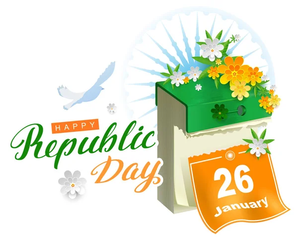 Happy republic day india calendar and white dove symbol of peace — 스톡 벡터