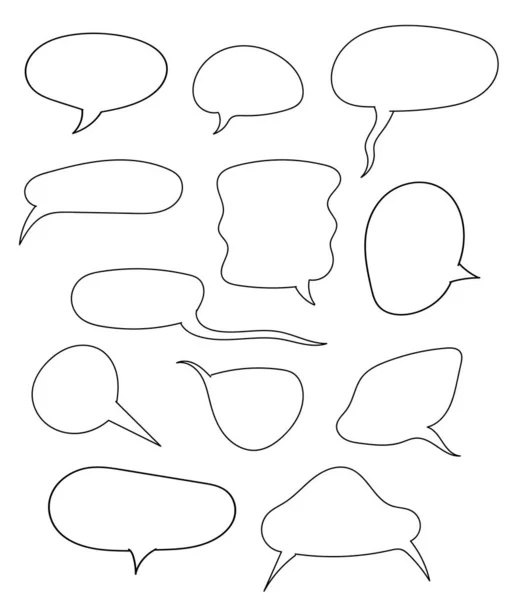 Conjunto modelo nuvem cômico diálogo isolado na mão branca desenhado desenho animado ilustração —  Vetores de Stock