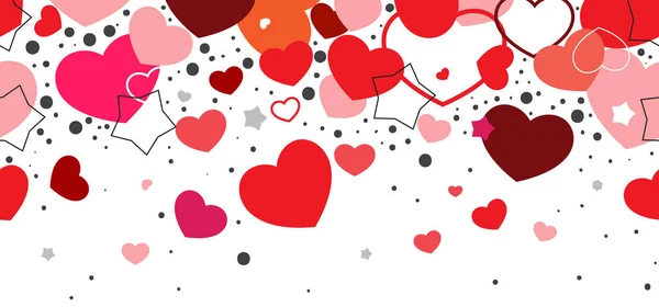 Horizontal seamless background red hearts falling from top to bottom — 스톡 벡터