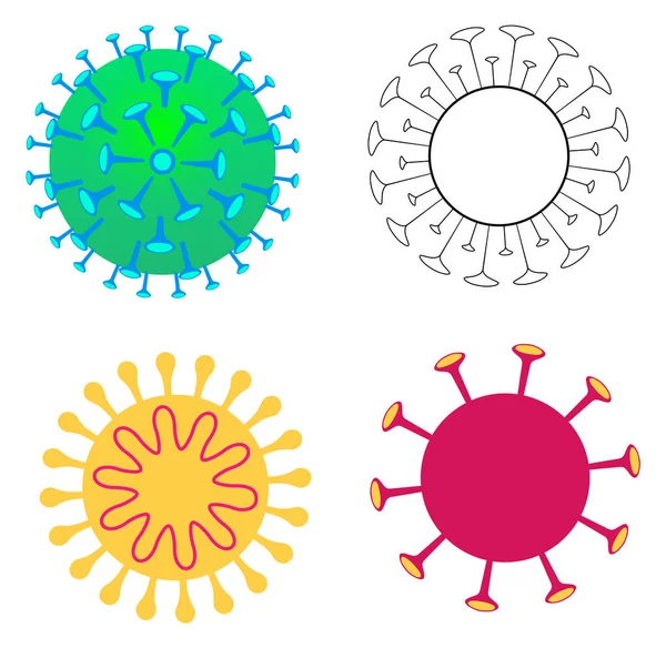 Conjunto de infección por coronavirus COVID-19 primer plano aislado en el icono blanco — Vector de stock