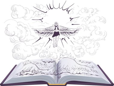 İkarus güneşe uçar açık kitap illüstrasyonu antik Yunan efsanesi