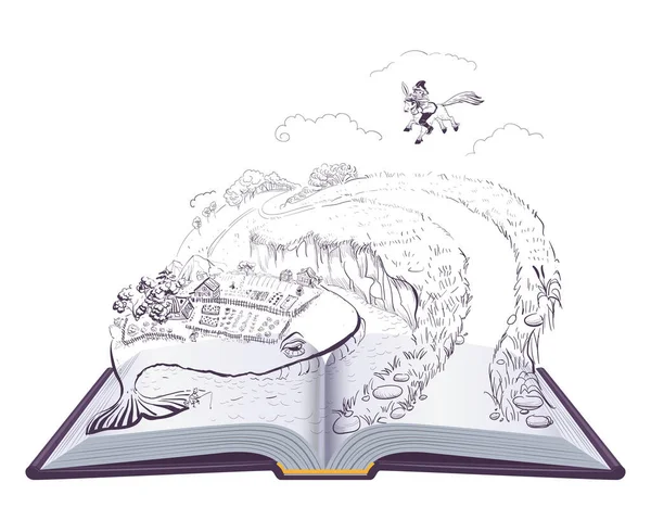 작은 혹등고래같은 러시아 동화. 열린 책 삽화 — 스톡 벡터