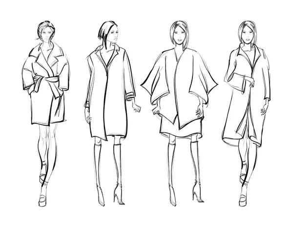 Female Body Shape Types. Diamond, Skinny, Athletic Girl. Realistic Hand Drawn Doodle Style
