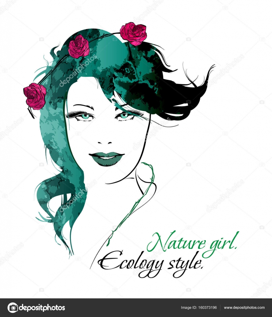 Sketch Nature Girl Ecology Style Beauty Girl Face On A