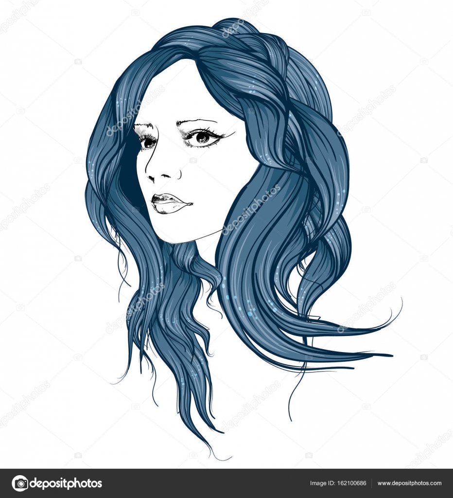 Fashion Style Sketch Beauty Girl Face On A White