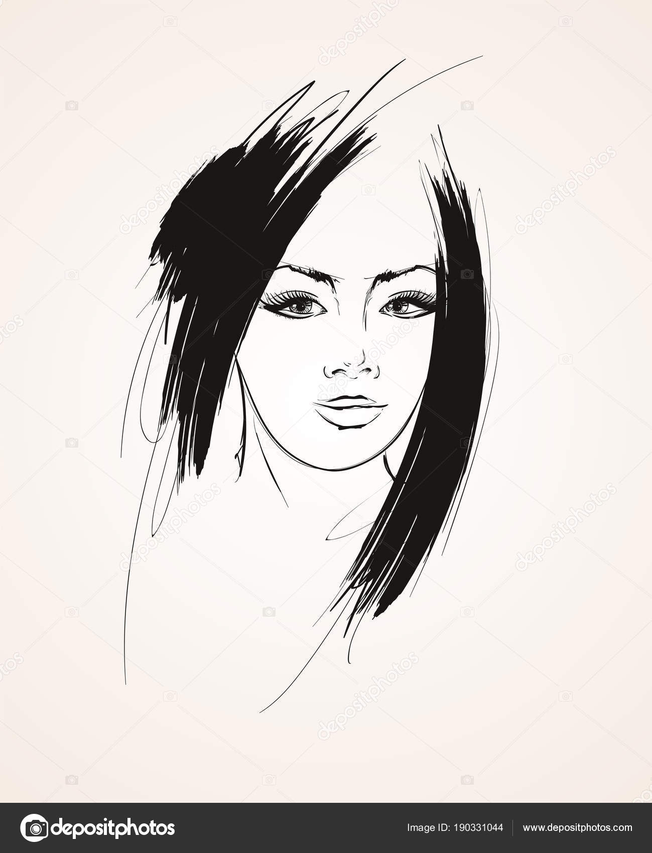 Sketch Face Of A Young Beautiful Woman With Long Hair