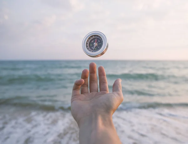 Hand with compass. — Stock Photo, Image