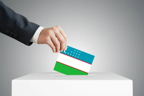 Man Putting Voting Ballot Box Uzbekistan Flag Royalty Free Stock Photos