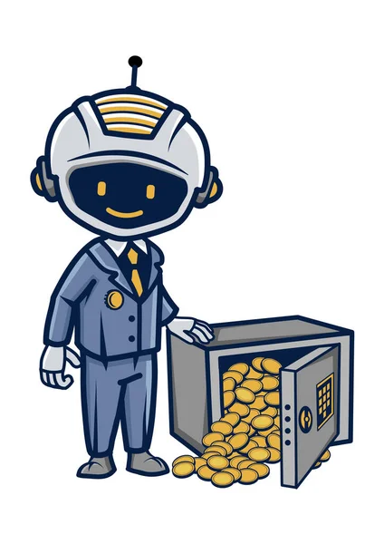 Robot Dibujos Animados Traje Con Caja Fuerte — Vector de stock