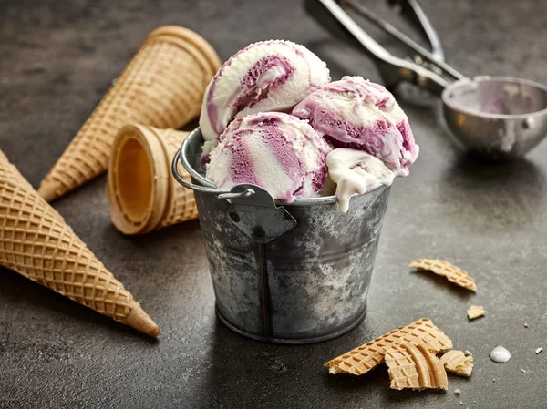 Gelato alla vaniglia e mirtillo — Foto Stock