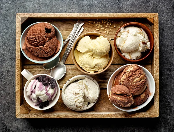 Bowls of various ice creams — Stock Photo, Image