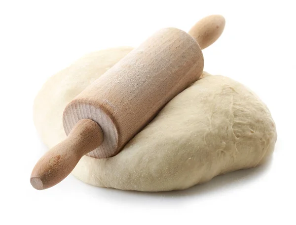 Fresh dough and rolling pin — Stock Photo, Image