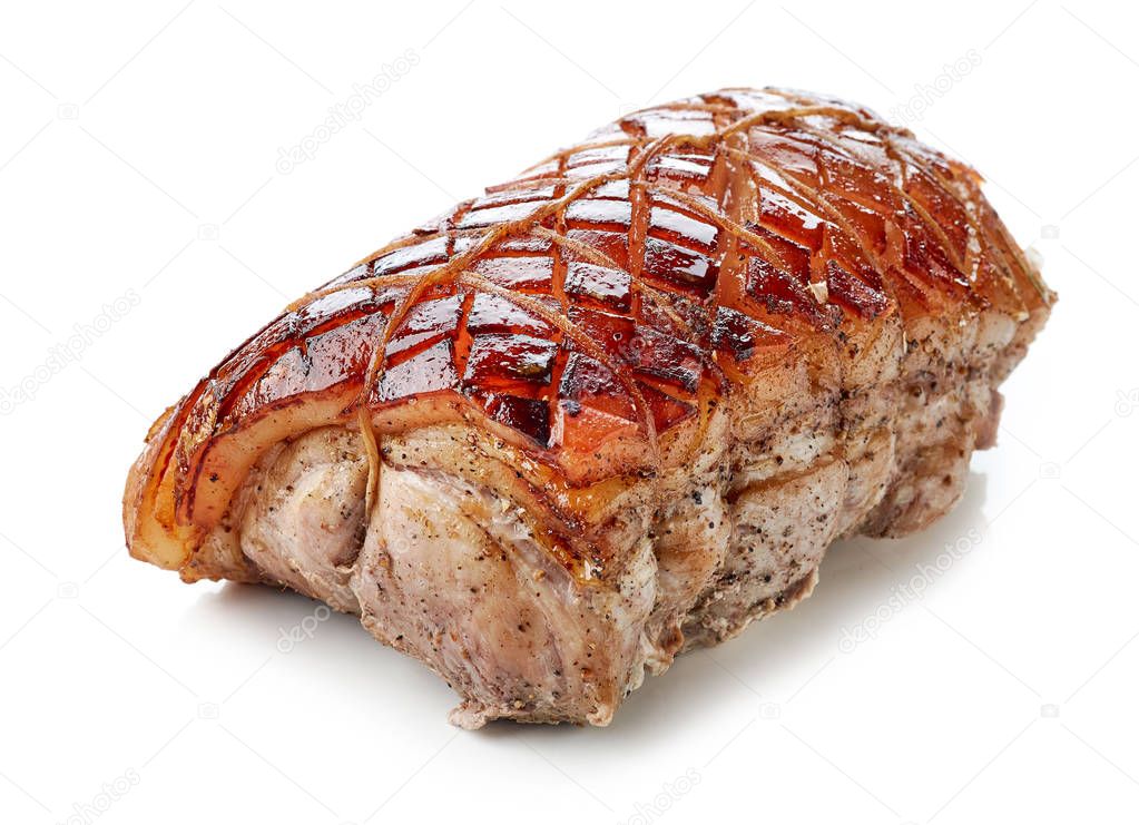 roasted pork on white background